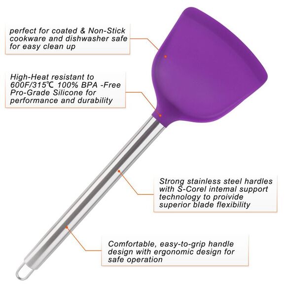 Silicone Turner Spatula Heat Resistant Non Stick for Baking and Mixing Purple - Picture 3 of 6